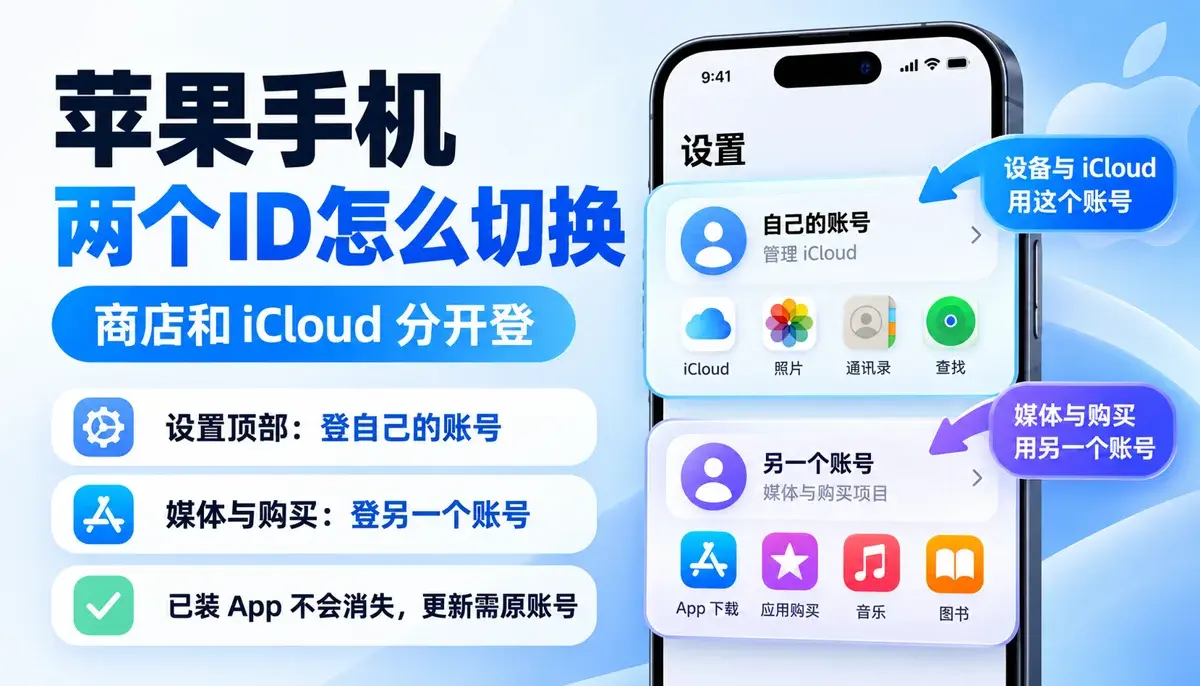 苹果手机两个id怎么切换:商店和iCloud分开登